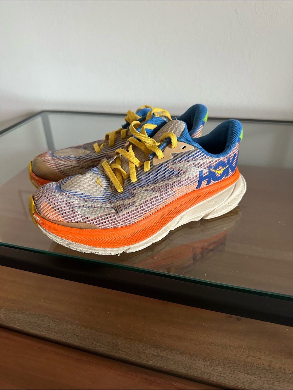 HOKA Kids' Clifton 9 Youth Running Shoe In Ultramarine Electric Tangerine 3.5MD